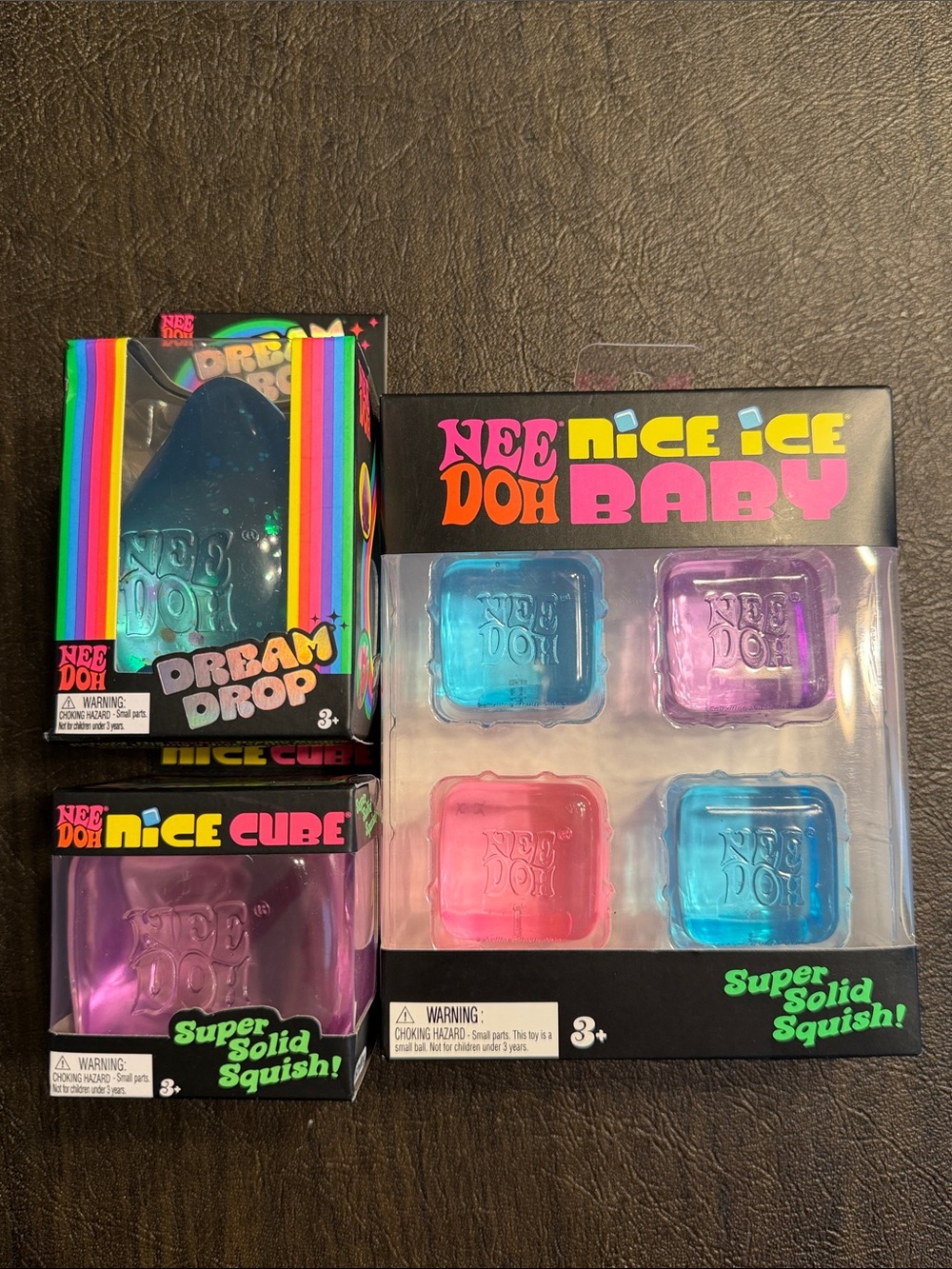Nee Doh Dream Drop & Nice Ice Baby Colorful Squishy Toy Set - Pink, Blue, Purple